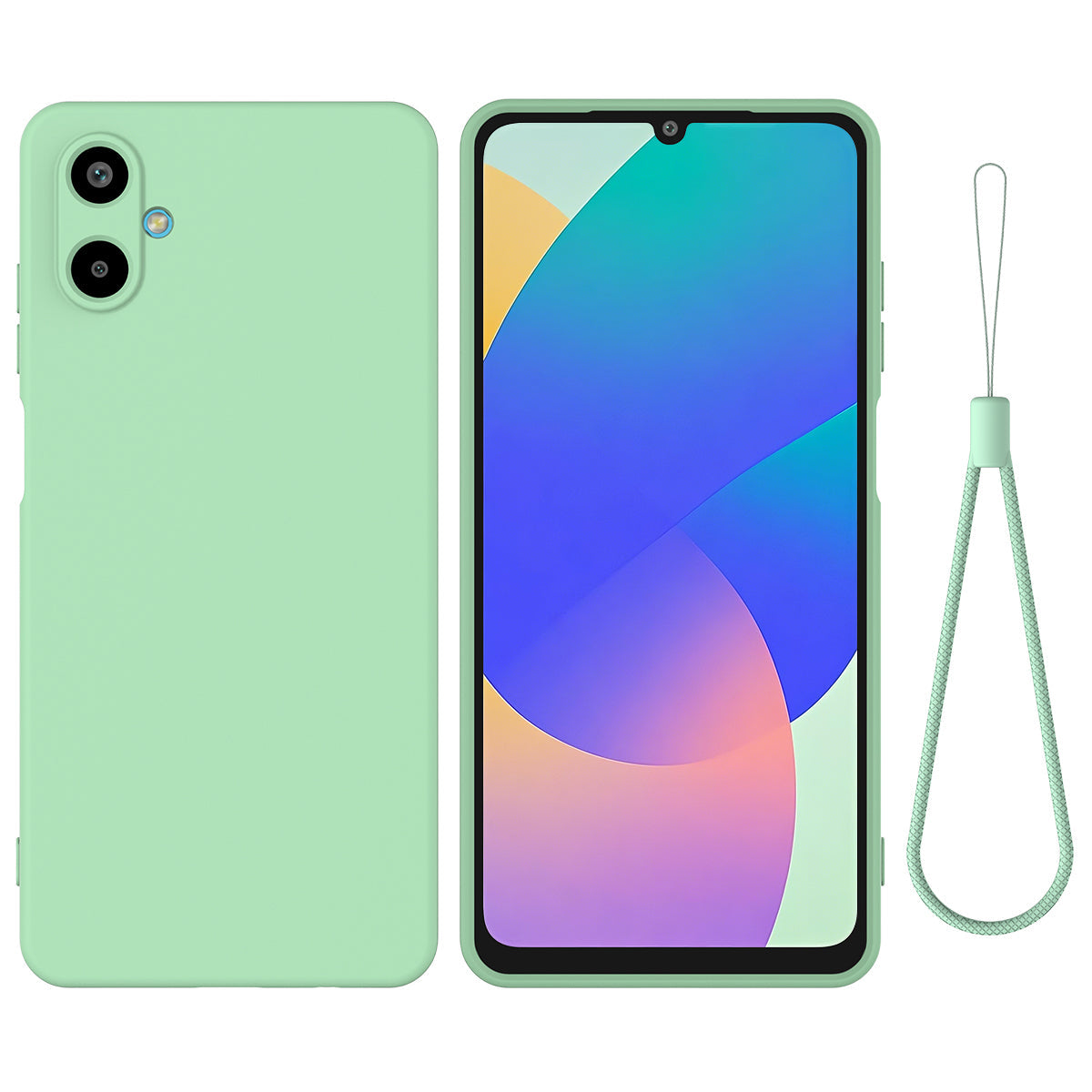For Samsung Galaxy F06 5G / Galaxy M06 5G Liquid Silicone Case Phone Back Cover with Hand Strap - Green