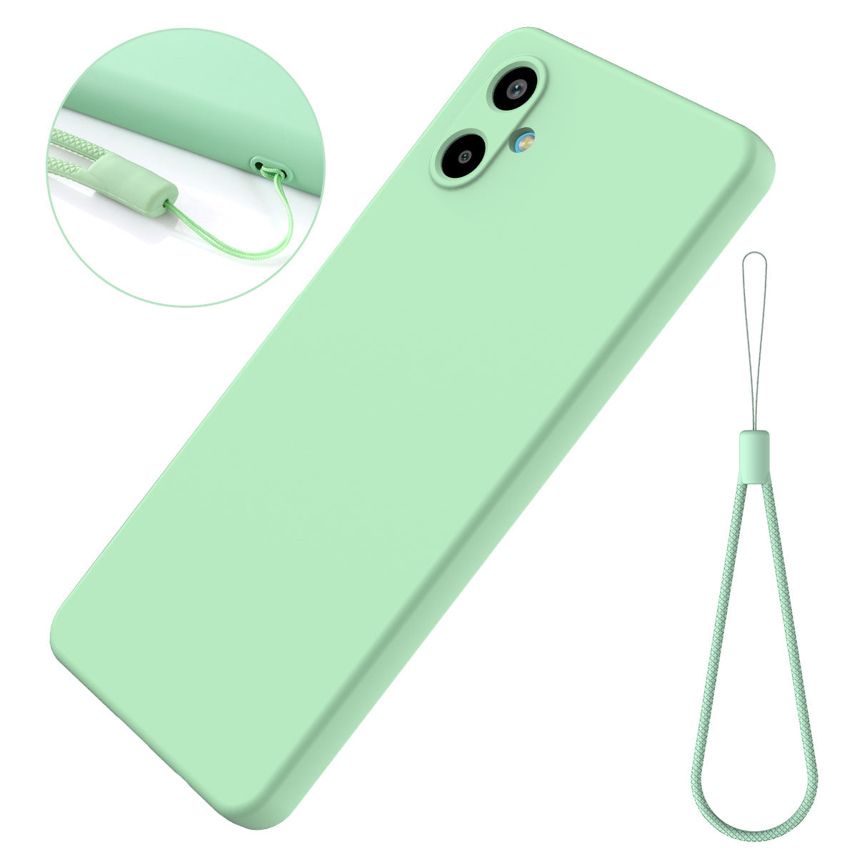 For Samsung Galaxy F06 5G / Galaxy M06 5G Liquid Silicone Case Phone Back Cover with Hand Strap - Green