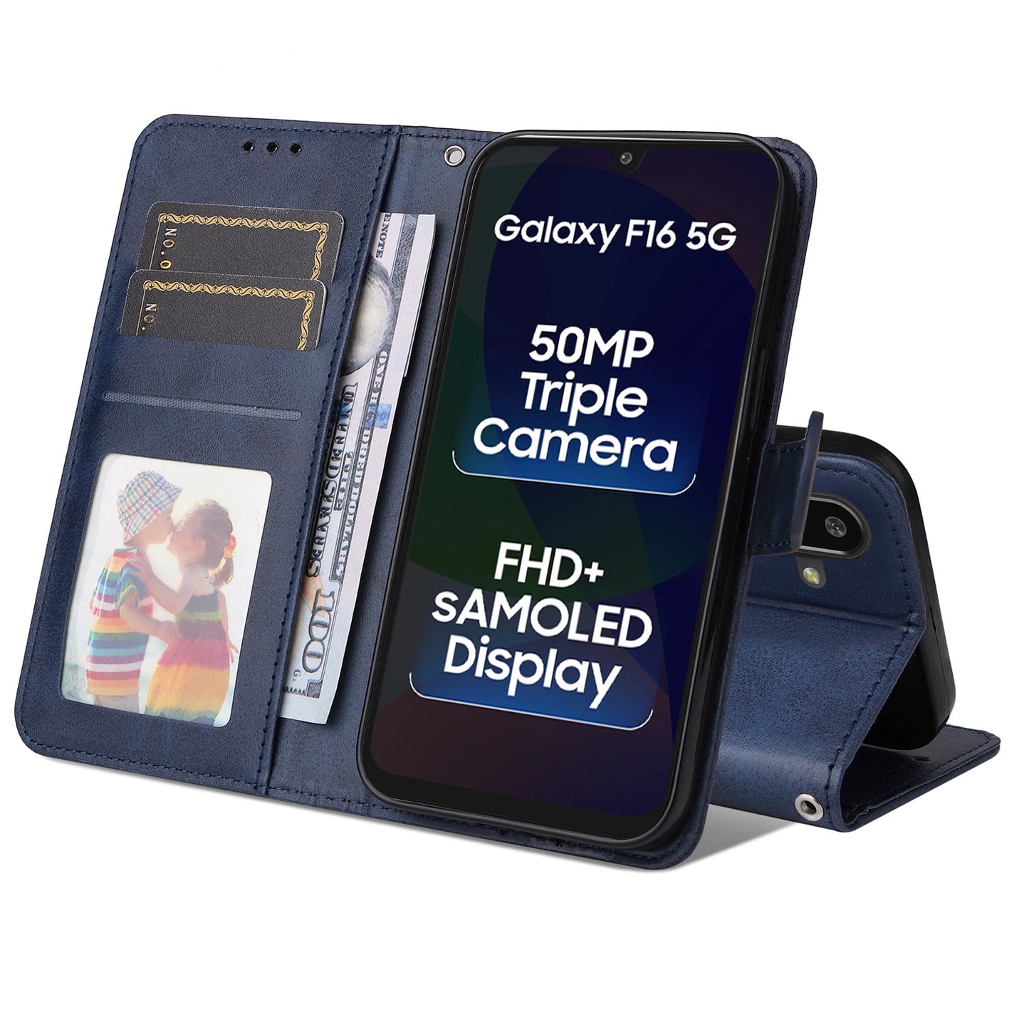 For Samsung Galaxy F16 5G / Galaxy M16 5G Case Wallet PU Leather Folio Flip Phone Cover - Blue