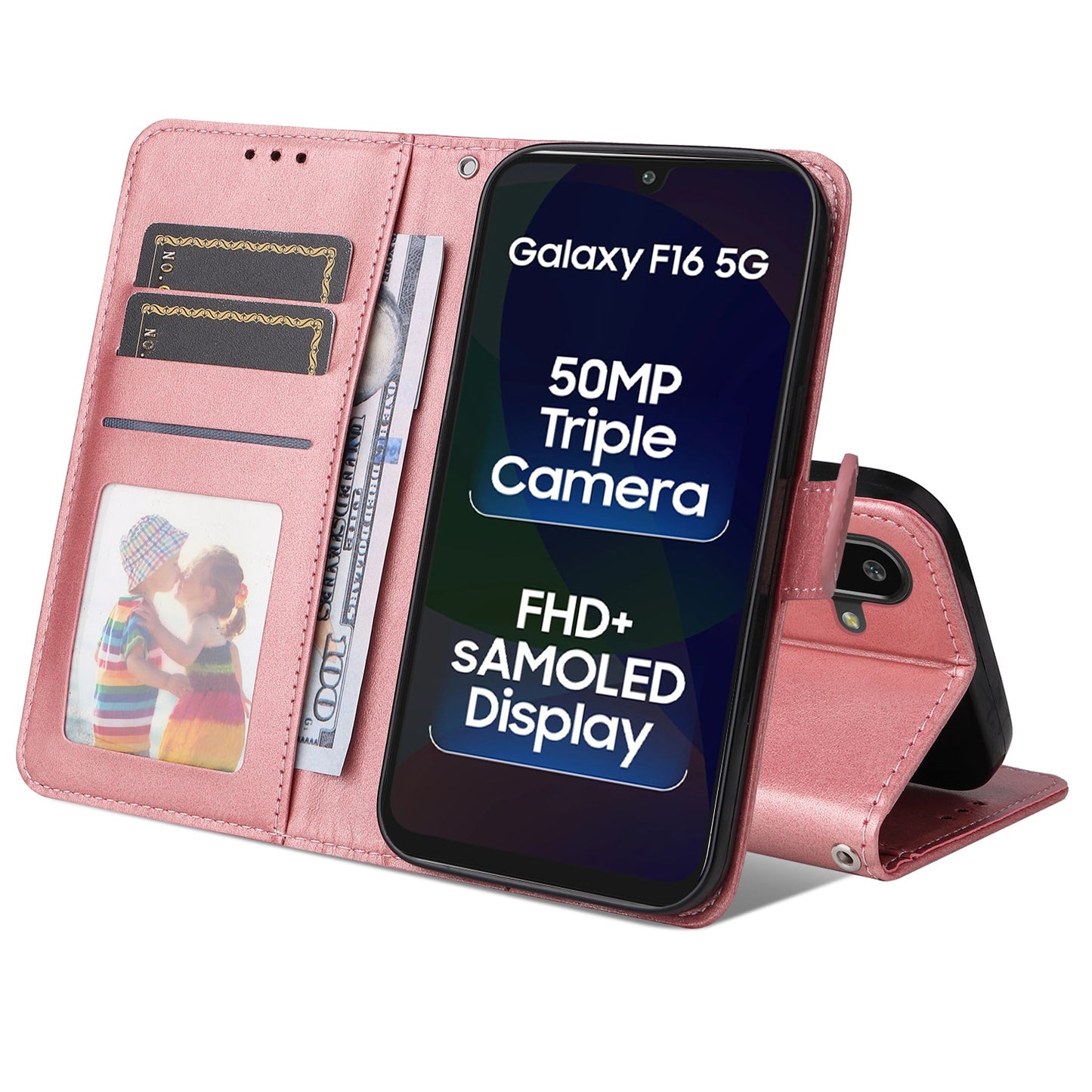 For Samsung Galaxy F16 5G / Galaxy M16 5G Case Wallet PU Leather Folio Flip Phone Cover - Pink