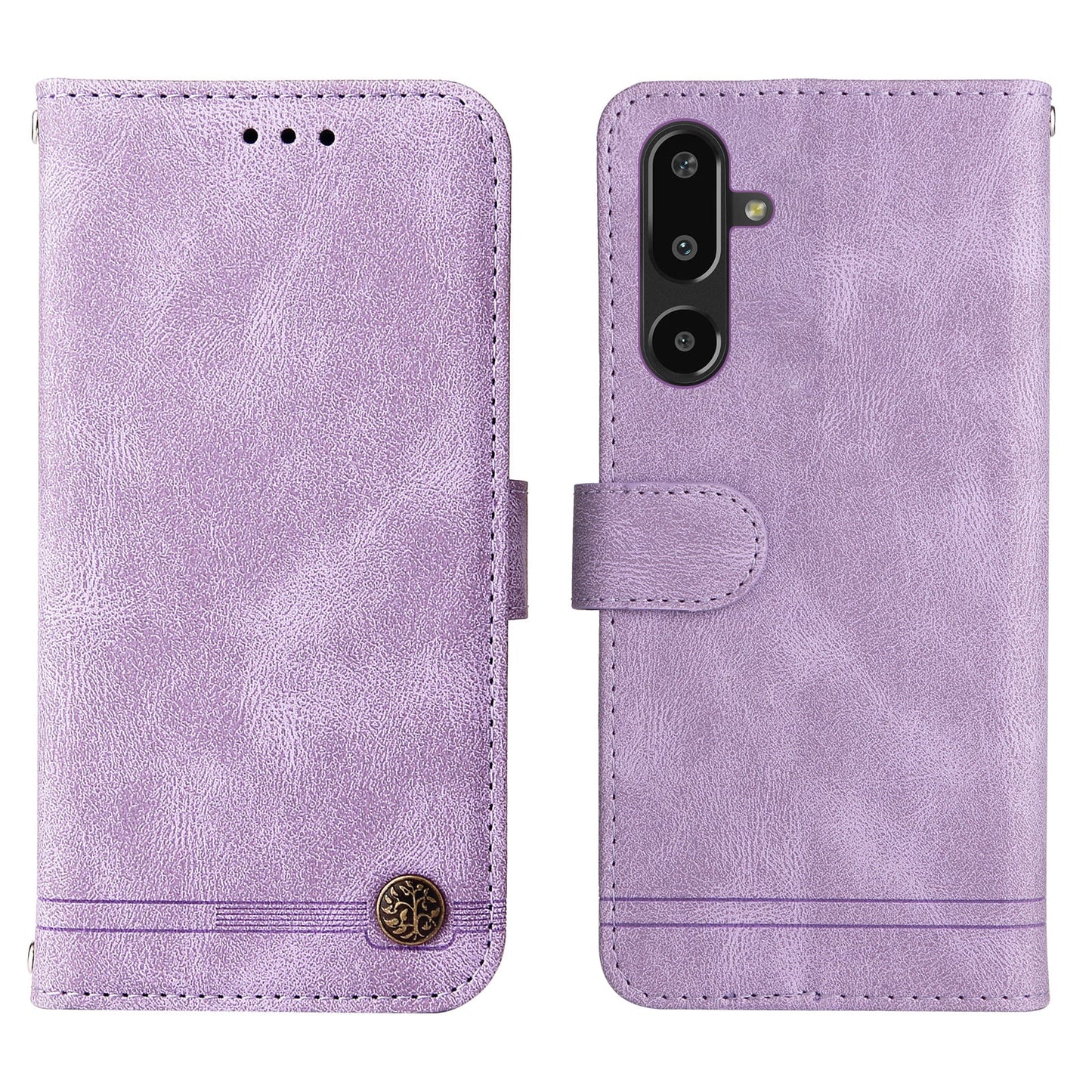 For Samsung Galaxy F16 5G / Galaxy M16 5G Leather Wallet Cases Skin Touch Phone Cover Stand with Strap - Purple