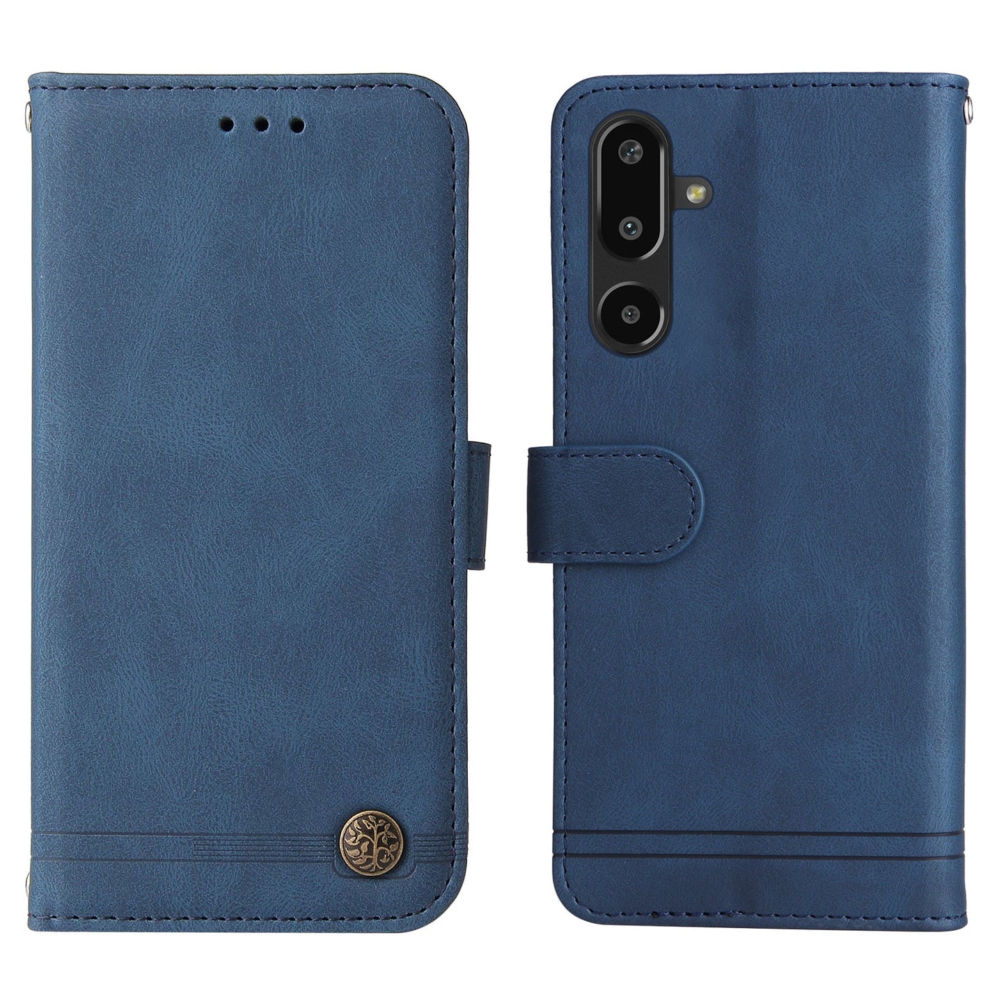 For Samsung Galaxy F16 5G / Galaxy M16 5G Leather Wallet Cases Skin Touch Phone Cover Stand with Strap - Blue