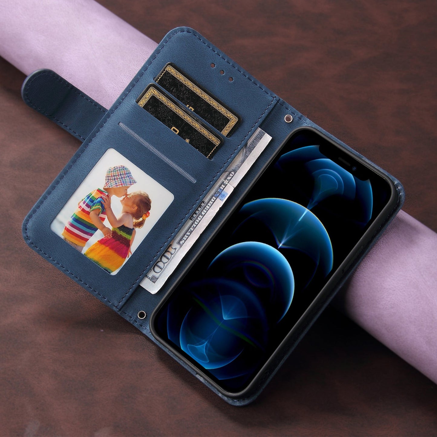 For Samsung Galaxy F16 5G / Galaxy M16 5G Leather Wallet Cases Skin Touch Phone Cover Stand with Strap - Blue
