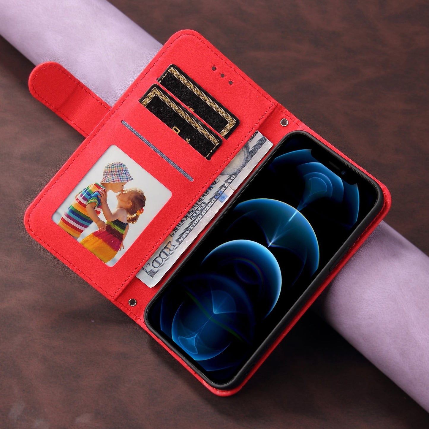 For Samsung Galaxy F16 5G / Galaxy M16 5G Leather Wallet Cases Skin Touch Phone Cover Stand with Strap - Red