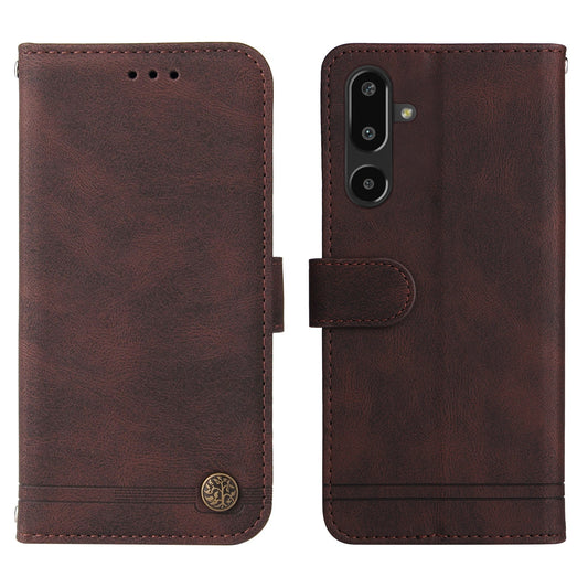 For Samsung Galaxy F16 5G / Galaxy M16 5G Leather Wallet Cases Skin Touch Phone Cover Stand with Strap - Brown