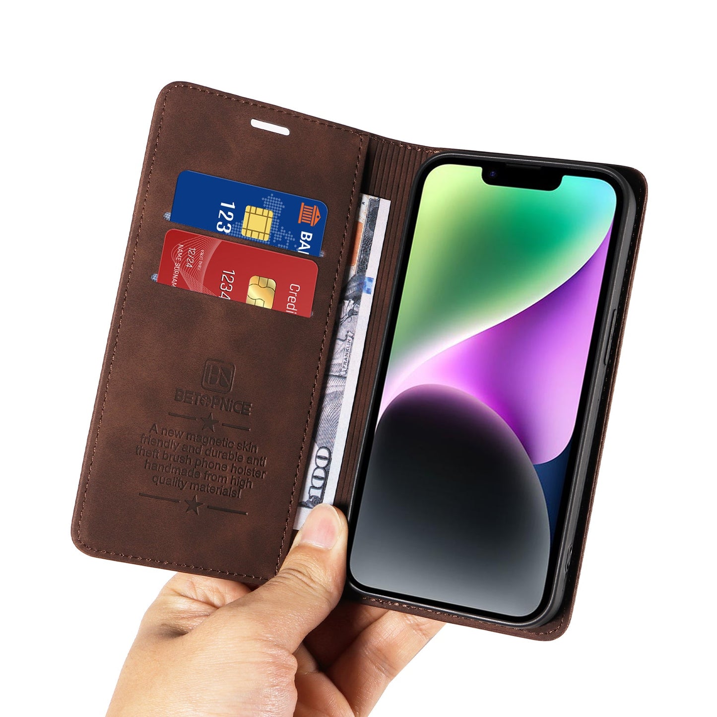 For Samsung Galaxy F16 5G / Galaxy M16 5G Case BETOPNICE Magnetic Closure RFID Blocking Wallet Stand Leather Phone Cover - Brown