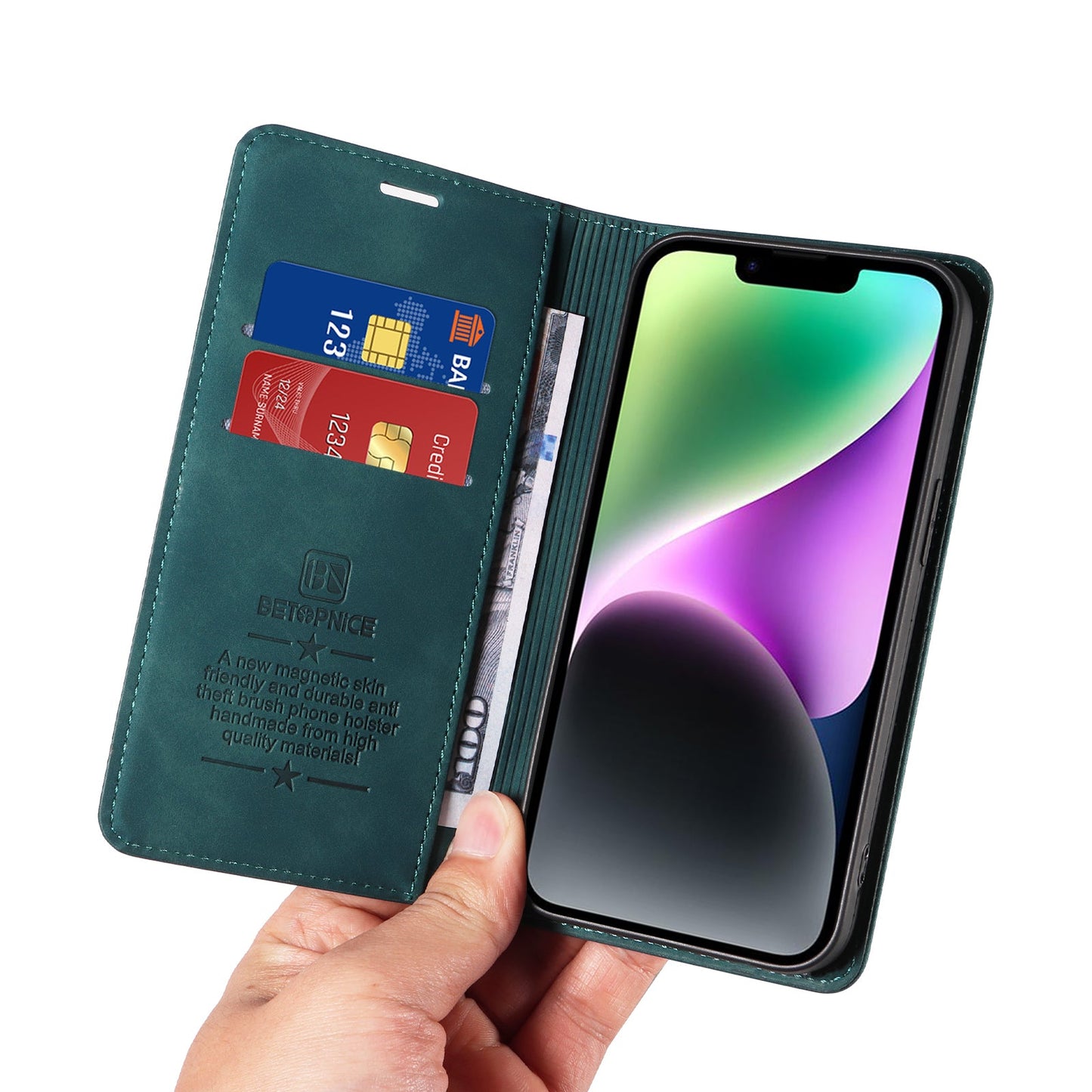 For Samsung Galaxy F16 5G / Galaxy M16 5G Case BETOPNICE Magnetic Closure RFID Blocking Wallet Stand Leather Phone Cover - Green