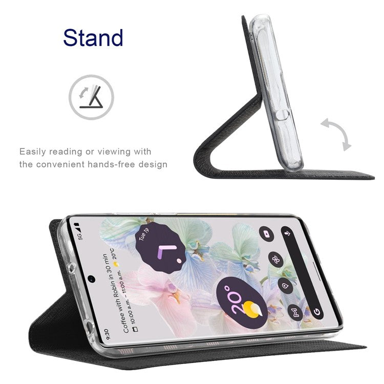 VILI DMX Series for Google Pixel 7 5G Anti-scratch PU Leather Auto Closing Magnetic Phone Case Card Holder Stand Protective Cover - Black