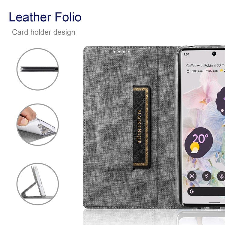 VILI DMX Series for Google Pixel 7 5G Anti-scratch PU Leather Auto Closing Magnetic Phone Case Card Holder Stand Protective Cover - Grey