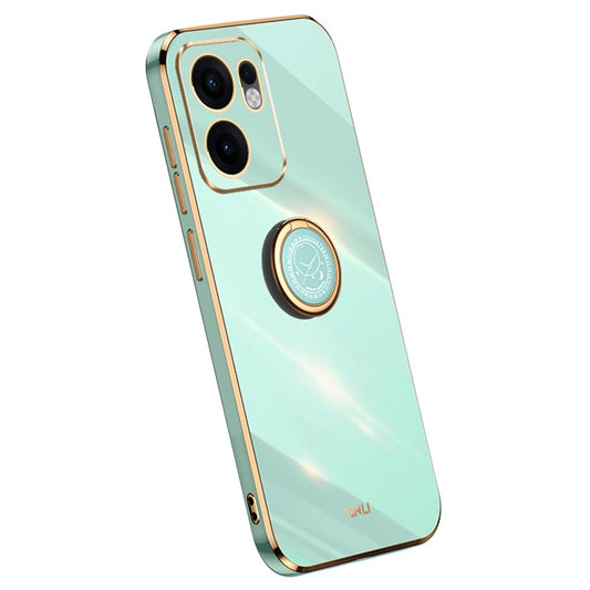 XINLI For Oppo Reno13 F 5G Case Ring Kickstand Electroplating TPU Phone Cover - Cyan