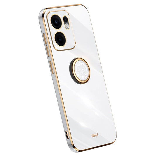 XINLI For Oppo Reno13 F 5G Case Ring Kickstand Electroplating TPU Phone Cover - White