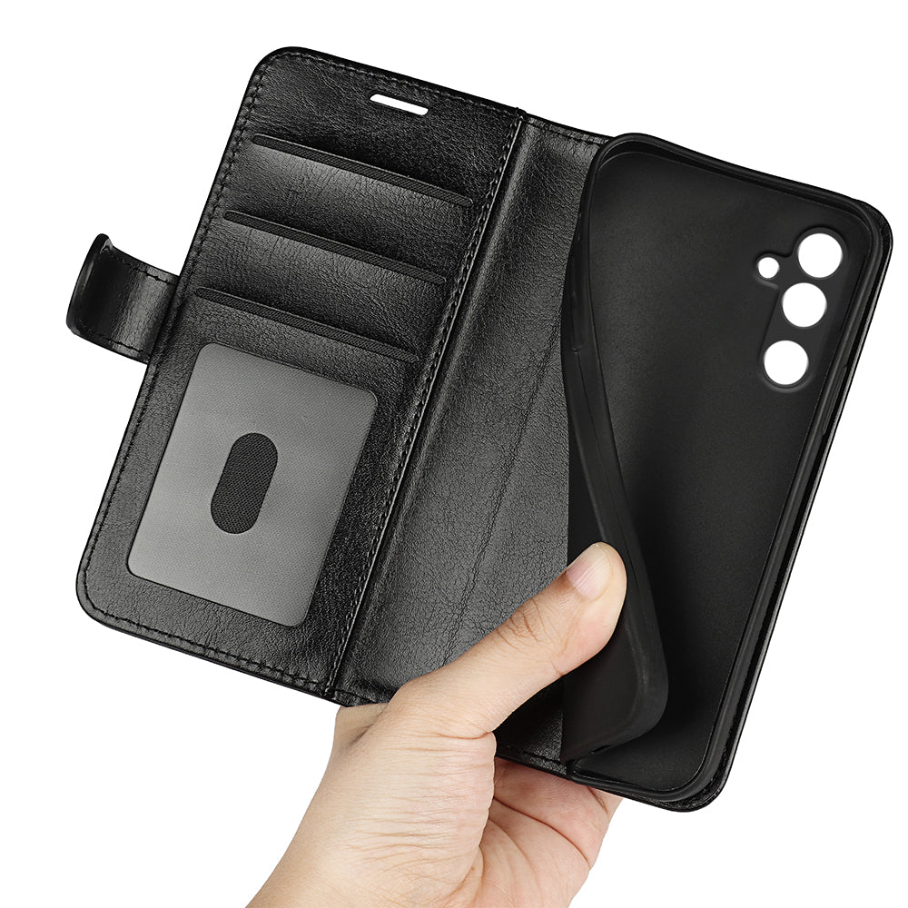 For Samsung Galaxy M16 5G Case Crazy Horse Texture Stand Leather Phone Cover - Black