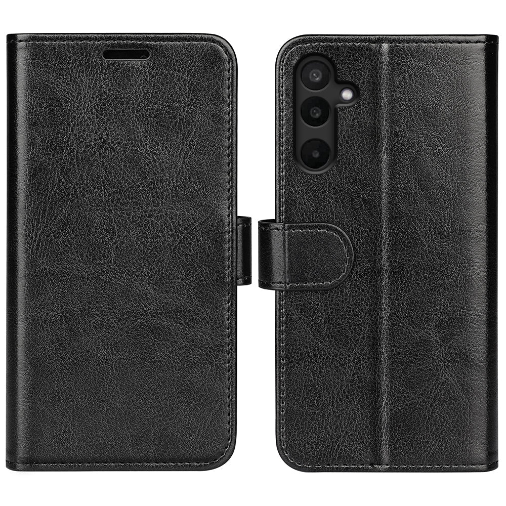 For Samsung Galaxy M16 5G Case Crazy Horse Texture Stand Leather Phone Cover - Black