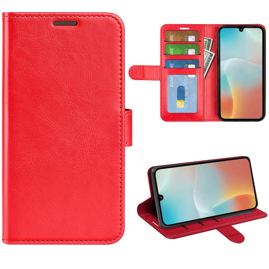 For Samsung Galaxy M16 5G Case Crazy Horse Texture Stand Leather Phone Cover - Red
