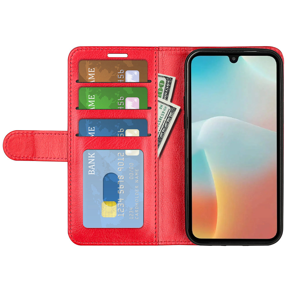 For Samsung Galaxy M16 5G Case Crazy Horse Texture Stand Leather Phone Cover - Red