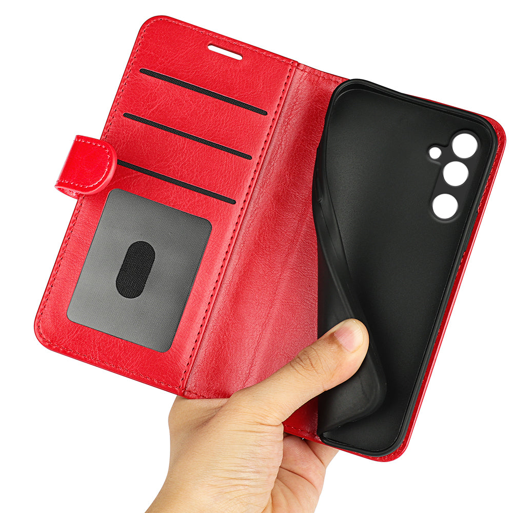 For Samsung Galaxy M16 5G Case Crazy Horse Texture Stand Leather Phone Cover - Red
