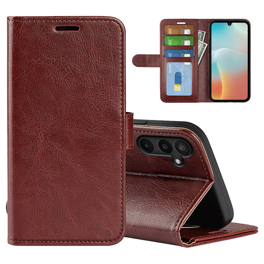 For Samsung Galaxy M16 5G Case Crazy Horse Texture Stand Leather Phone Cover - Brown