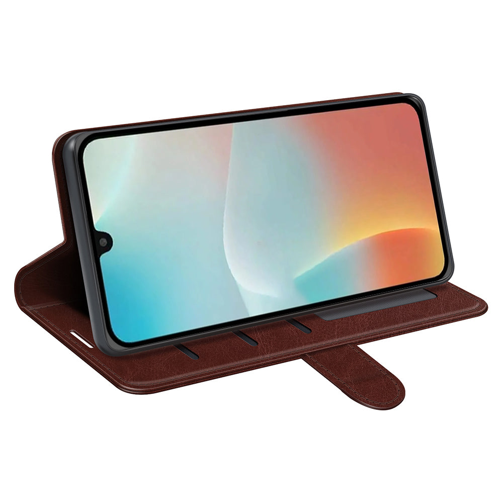 For Samsung Galaxy M16 5G Case Crazy Horse Texture Stand Leather Phone Cover - Brown