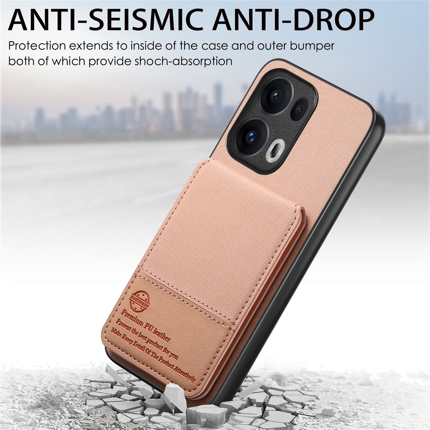 For Oppo Reno13 Pro 5G Case Cloth Texture Leather + PC + TPU RFID Blocking Phone Cover with Card Holder - Pink