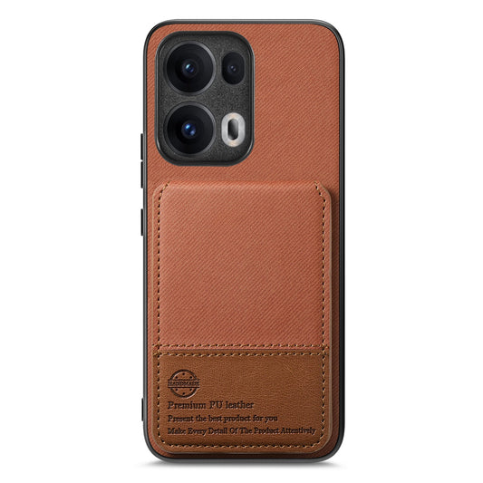 For Oppo Reno13 Pro 5G Case Cloth Texture Leather + PC + TPU RFID Blocking Phone Cover with Card Holder - Brown