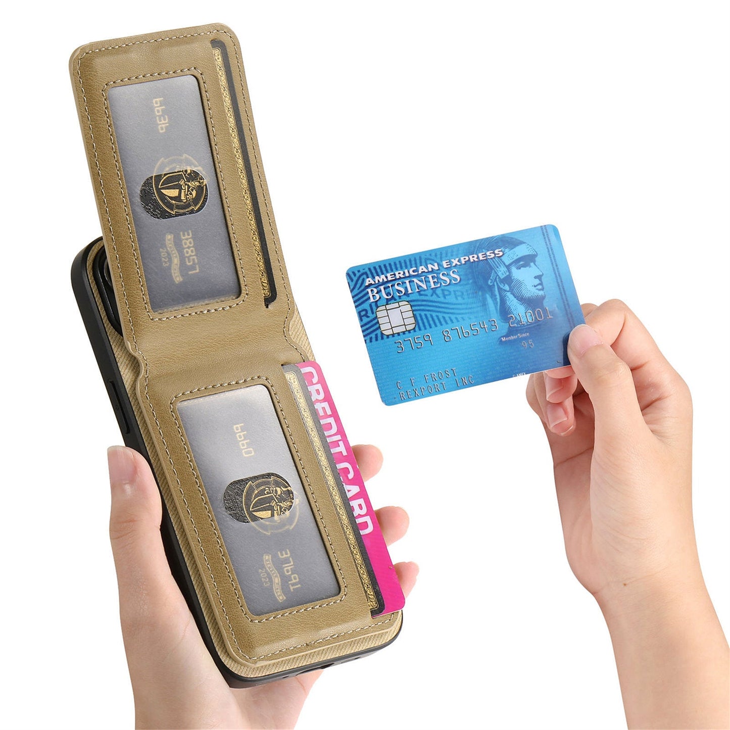 For Oppo Reno13 Pro 5G Case Cloth Texture Leather + PC + TPU RFID Blocking Phone Cover with Card Holder - Khaki