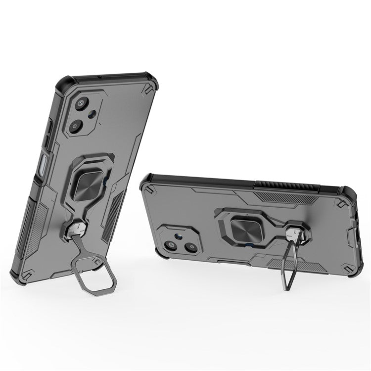 For Samsung Galaxy F06 5G Case Rotatable Ring Kickstand PC + TPU Shockproof Phone Cover - Black