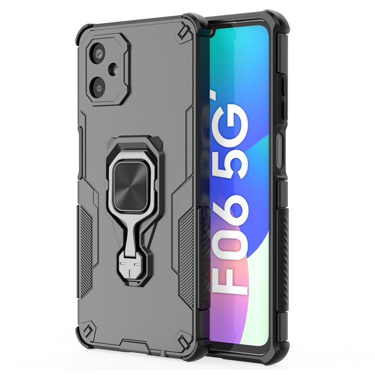 For Samsung Galaxy F06 5G Case Rotatable Ring Kickstand PC + TPU Shockproof Phone Cover - Black