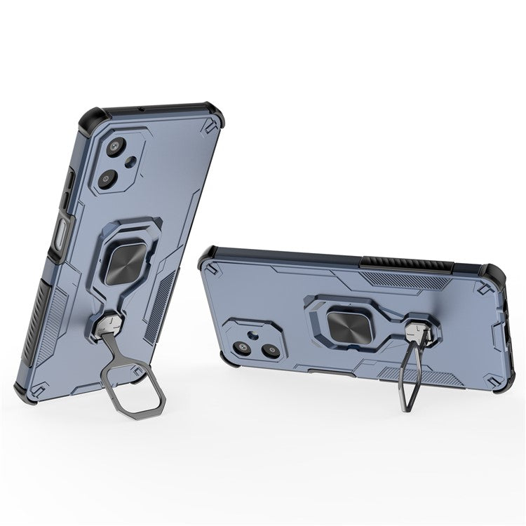For Samsung Galaxy F06 5G Case Rotatable Ring Kickstand PC + TPU Shockproof Phone Cover - Navy Blue