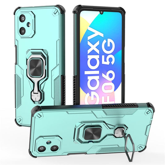 For Samsung Galaxy F06 5G Case Rotatable Ring Kickstand PC + TPU Shockproof Phone Cover - Green