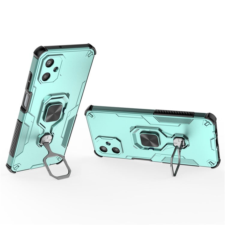 For Samsung Galaxy F06 5G Case Rotatable Ring Kickstand PC + TPU Shockproof Phone Cover - Green