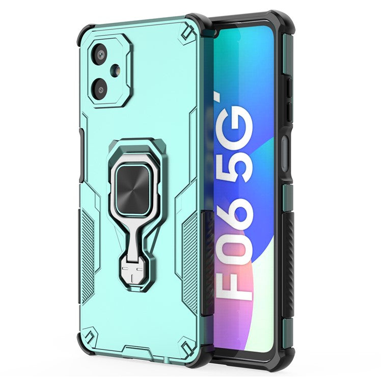 For Samsung Galaxy F06 5G Case Rotatable Ring Kickstand PC + TPU Shockproof Phone Cover - Green