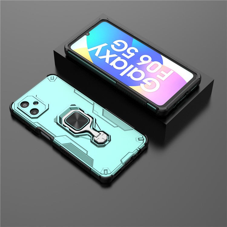 For Samsung Galaxy F06 5G Case Rotatable Ring Kickstand PC + TPU Shockproof Phone Cover - Green