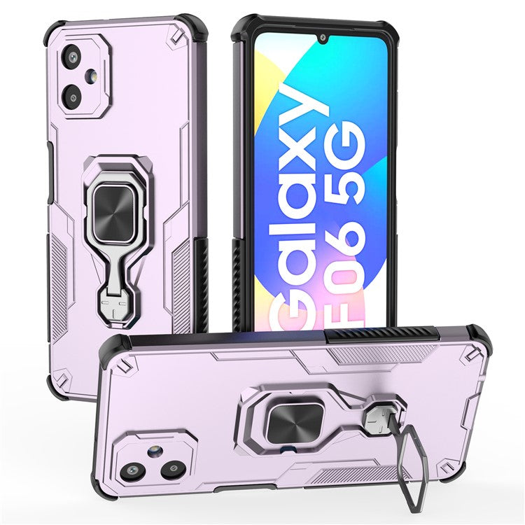 For Samsung Galaxy F06 5G Case Rotatable Ring Kickstand PC + TPU Shockproof Phone Cover - Purple