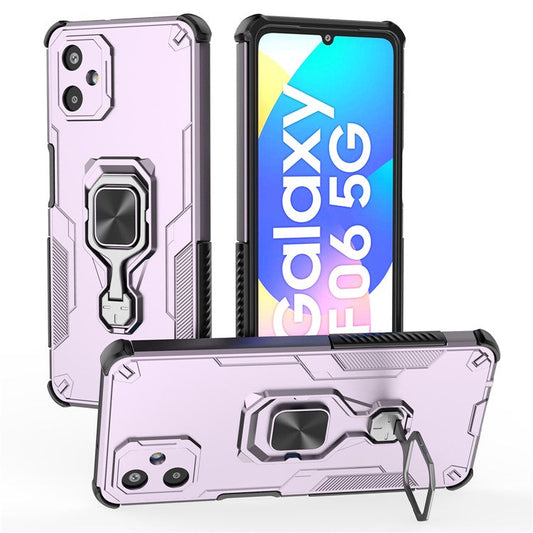 For Samsung Galaxy F06 5G Case Rotatable Ring Kickstand PC + TPU Shockproof Phone Cover - Purple