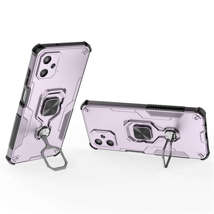 For Samsung Galaxy F06 5G Case Rotatable Ring Kickstand PC + TPU Shockproof Phone Cover - Purple