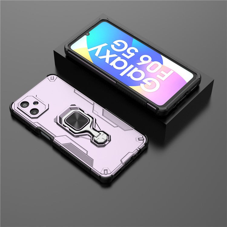 For Samsung Galaxy F06 5G Case Rotatable Ring Kickstand PC + TPU Shockproof Phone Cover - Purple