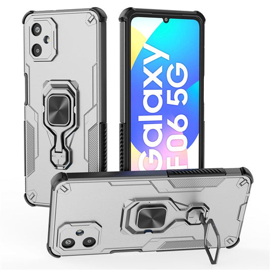For Samsung Galaxy F06 5G Case Rotatable Ring Kickstand PC + TPU Shockproof Phone Cover - Titanium Grey