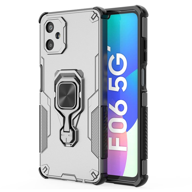 For Samsung Galaxy F06 5G Case Rotatable Ring Kickstand PC + TPU Shockproof Phone Cover - Titanium Grey