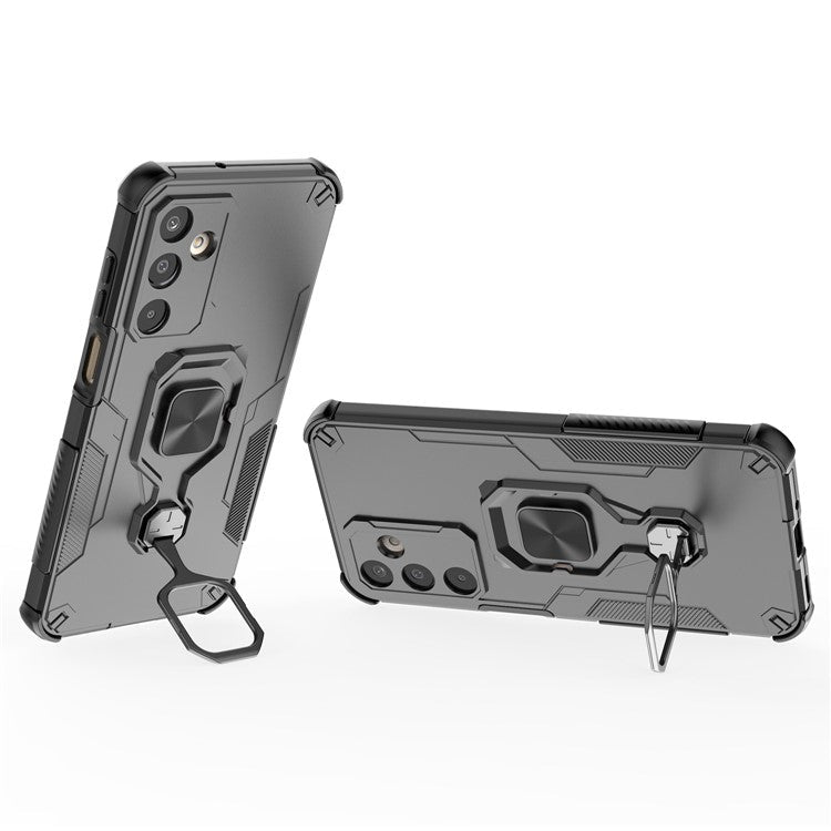 For Samsung Galaxy M16 5G Case Rotatable Ring Kickstand PC + TPU Shockproof Phone Cover - Black