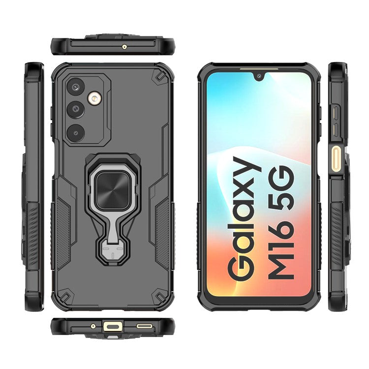 For Samsung Galaxy M16 5G Case Rotatable Ring Kickstand PC + TPU Shockproof Phone Cover - Black
