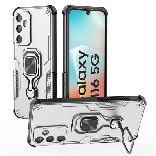 For Samsung Galaxy M16 5G Case Rotatable Ring Kickstand PC + TPU Shockproof Phone Cover - Titanium Grey
