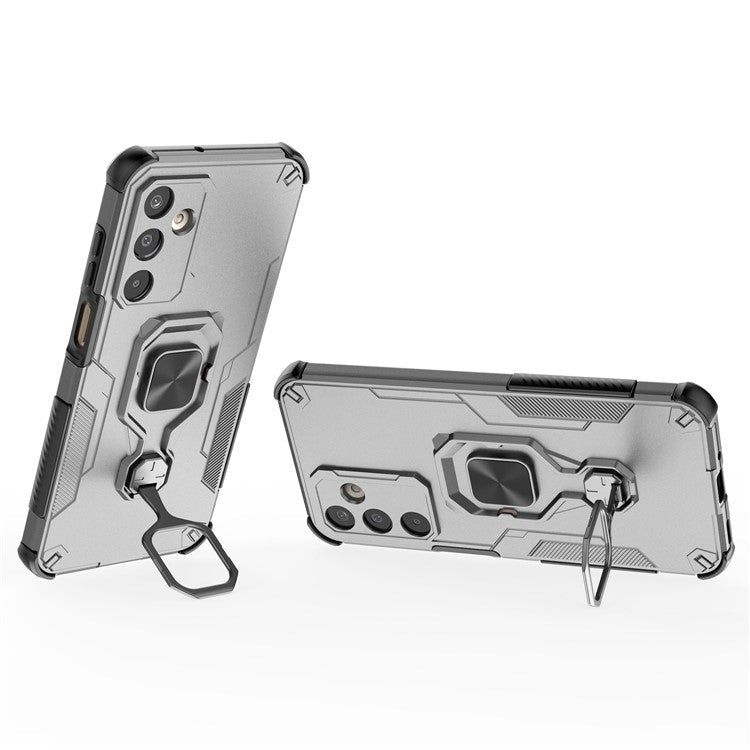 For Samsung Galaxy M16 5G Case Rotatable Ring Kickstand PC + TPU Shockproof Phone Cover - Titanium Grey