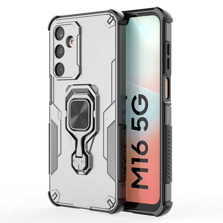 For Samsung Galaxy M16 5G Case Rotatable Ring Kickstand PC + TPU Shockproof Phone Cover - Titanium Grey