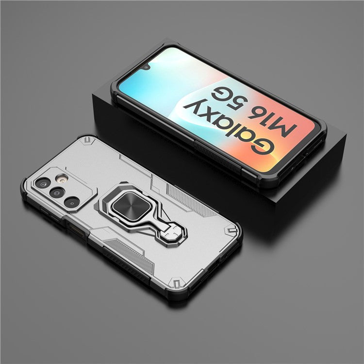 For Samsung Galaxy M16 5G Case Rotatable Ring Kickstand PC + TPU Shockproof Phone Cover - Titanium Grey