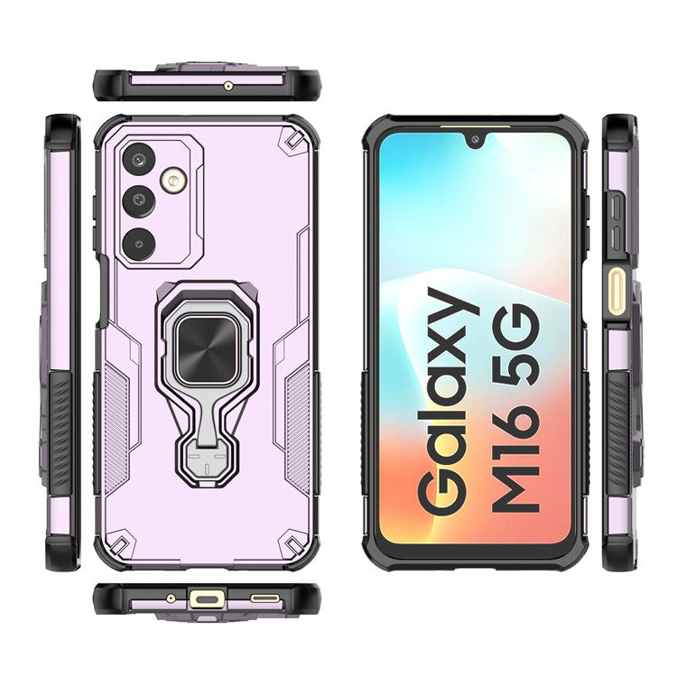 For Samsung Galaxy M16 5G Case Rotatable Ring Kickstand PC + TPU Shockproof Phone Cover - Purple