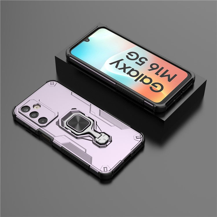 For Samsung Galaxy M16 5G Case Rotatable Ring Kickstand PC + TPU Shockproof Phone Cover - Purple