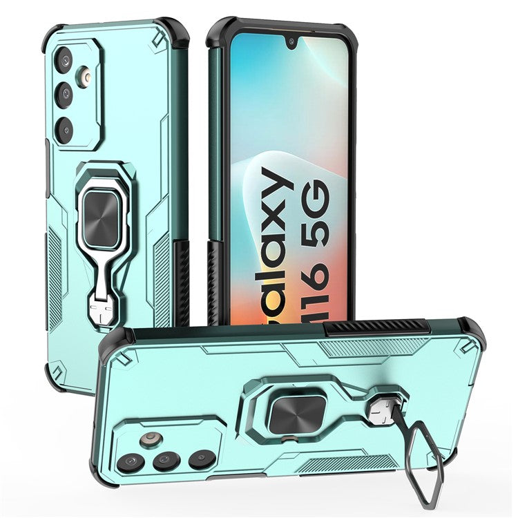 For Samsung Galaxy M16 5G Case Rotatable Ring Kickstand PC + TPU Shockproof Phone Cover - Green