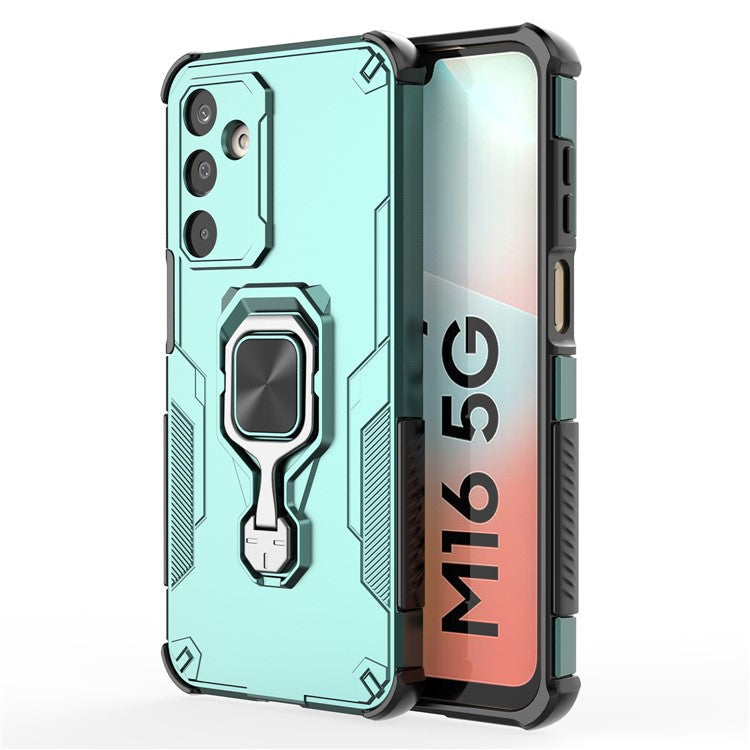 For Samsung Galaxy M16 5G Case Rotatable Ring Kickstand PC + TPU Shockproof Phone Cover - Green