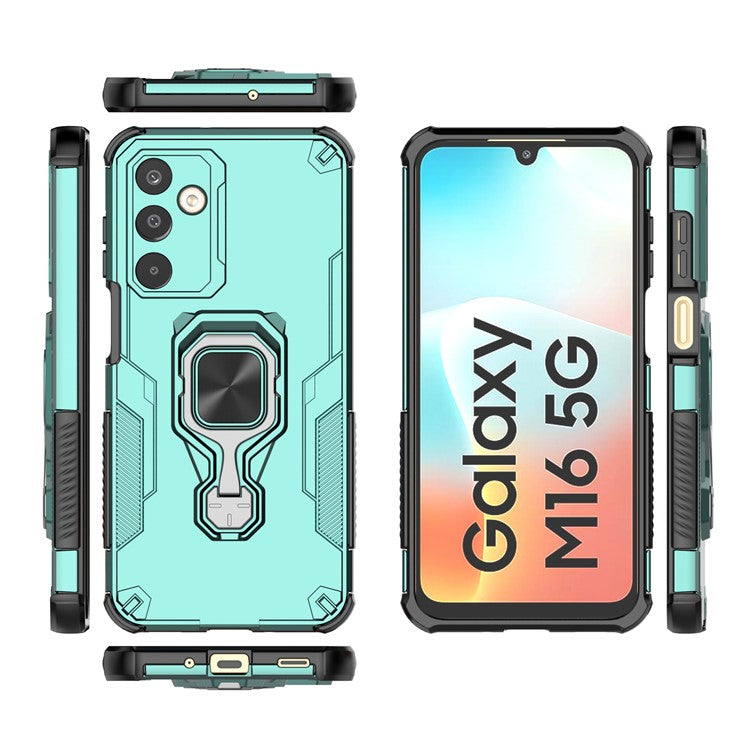 For Samsung Galaxy M16 5G Case Rotatable Ring Kickstand PC + TPU Shockproof Phone Cover - Green