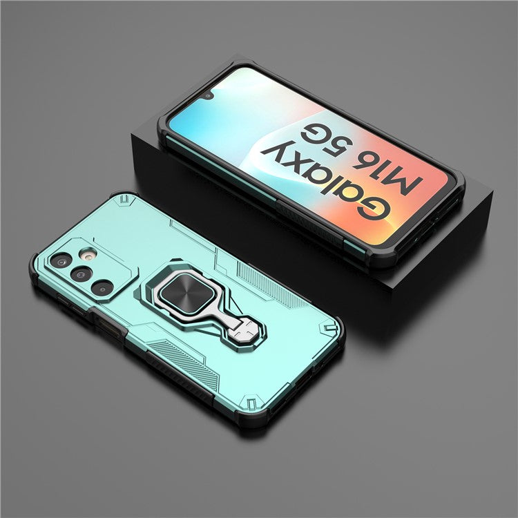 For Samsung Galaxy M16 5G Case Rotatable Ring Kickstand PC + TPU Shockproof Phone Cover - Green
